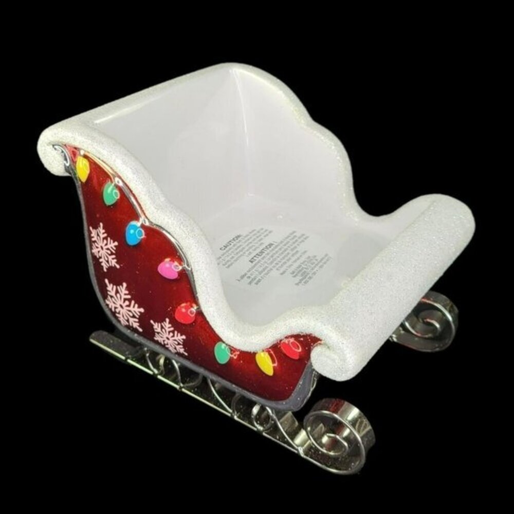 Santas Sleigh Christmas Decor Holiday‎ Centerpiece Candy Dish Glitter Sled